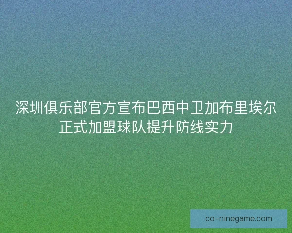深圳俱乐部官方宣布巴西中卫加布里埃尔正式加盟球队提升防线实力